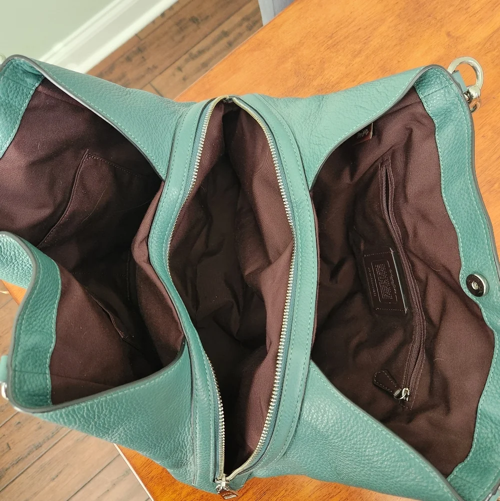 Coach Hallie Pebbled Leather Hobo Shoulder Bag In Teal - Picture 14 of 15